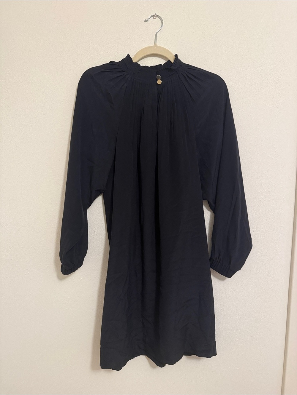 Marie Oliver Navy Long-Sleeve Smocked Neck Dress